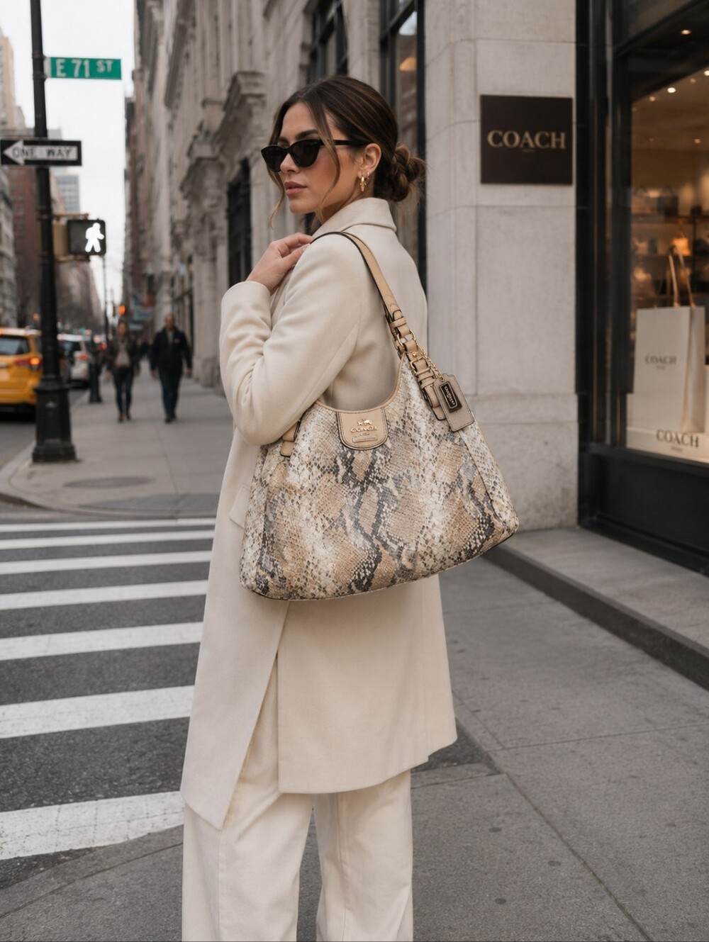 Coach Madison Maggie Python Shoulder Bag in Beige and Taupe